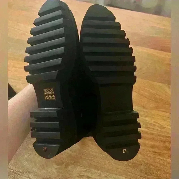 Theory Black Faux Suede Over-the-Knee Boots Lug Sole | 37 - Picture 4 of 5